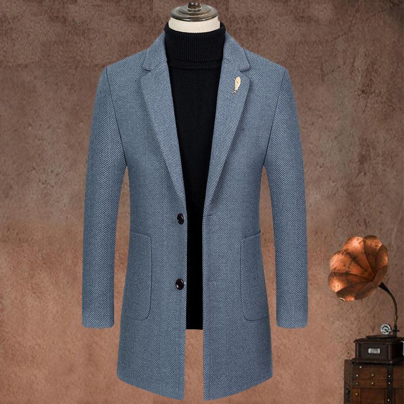 Men's Herringbone Slim-Fit Wool Overcoat