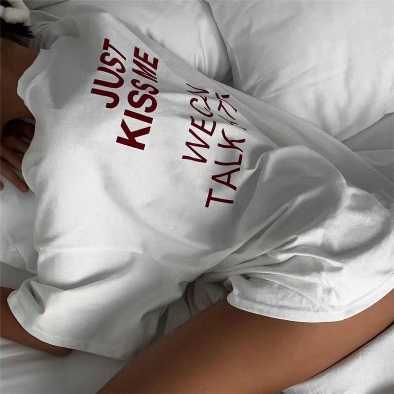 American Simple Letter Printing Cotton T-shirt - WOMONA.COM