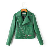 Ladies Lapel Diagonal Zipper Motorcycle Leather PU Jacket - WOMONA.COM