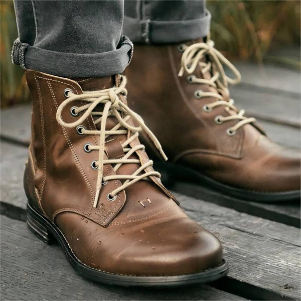 Men Cowboy Boots Retro Lace-up Martin Boot - WOMONA.COM