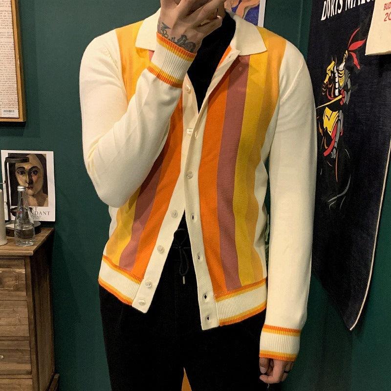 Fashion Striped Colorblock Sweater Coat Men - WOMONA.COM