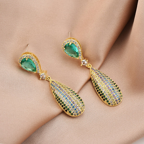 S925 Silver Needle Drop Zircon Earrings Long Earrings - WOMONA.COM