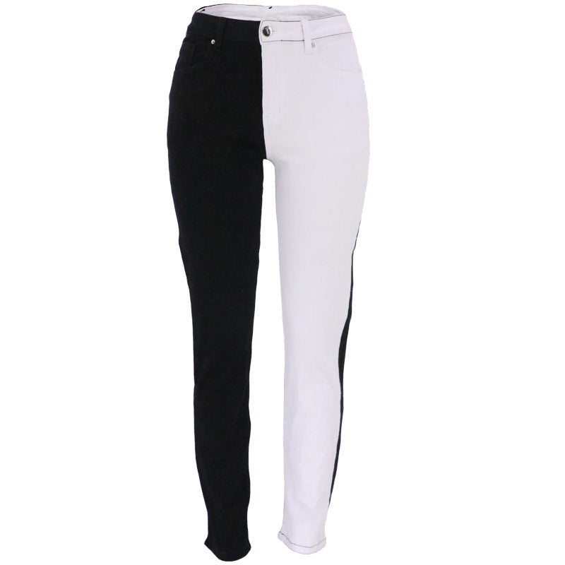 Stretch Contrast Color Straight High Waist Jeans For Women - WOMONA.COM