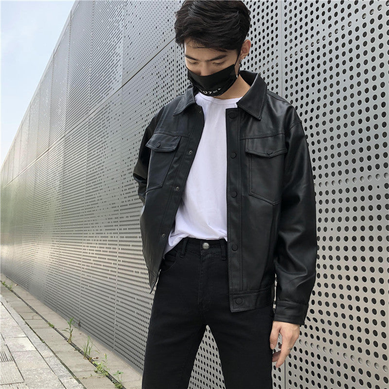 Men's loose lapel PU workwear jacket