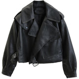 Fashion Black Motorcycle Pu Leather Jacket - WOMONA.COM