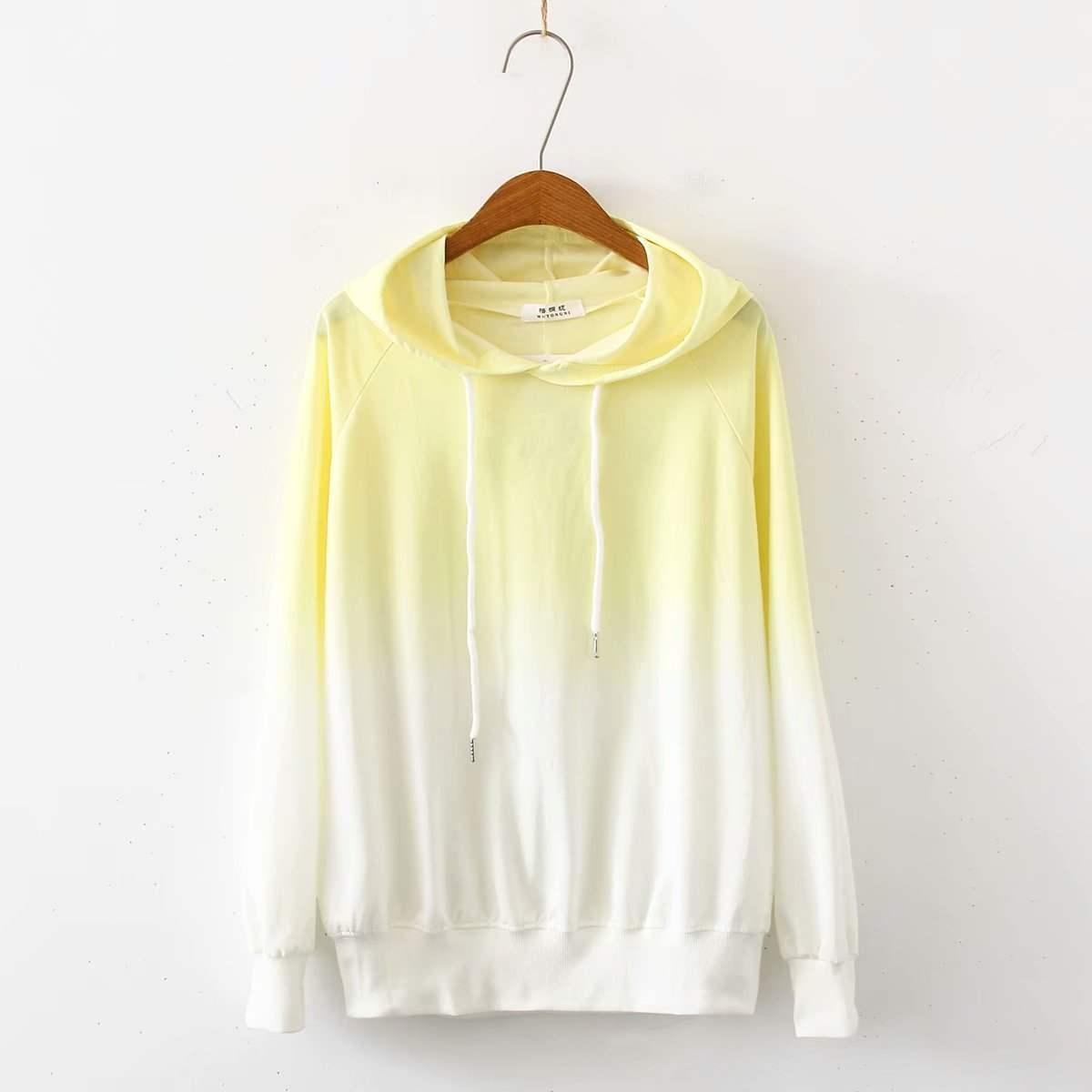Small Fresh Gradient Color Long Sleeve Hoodie - WOMONA.COM