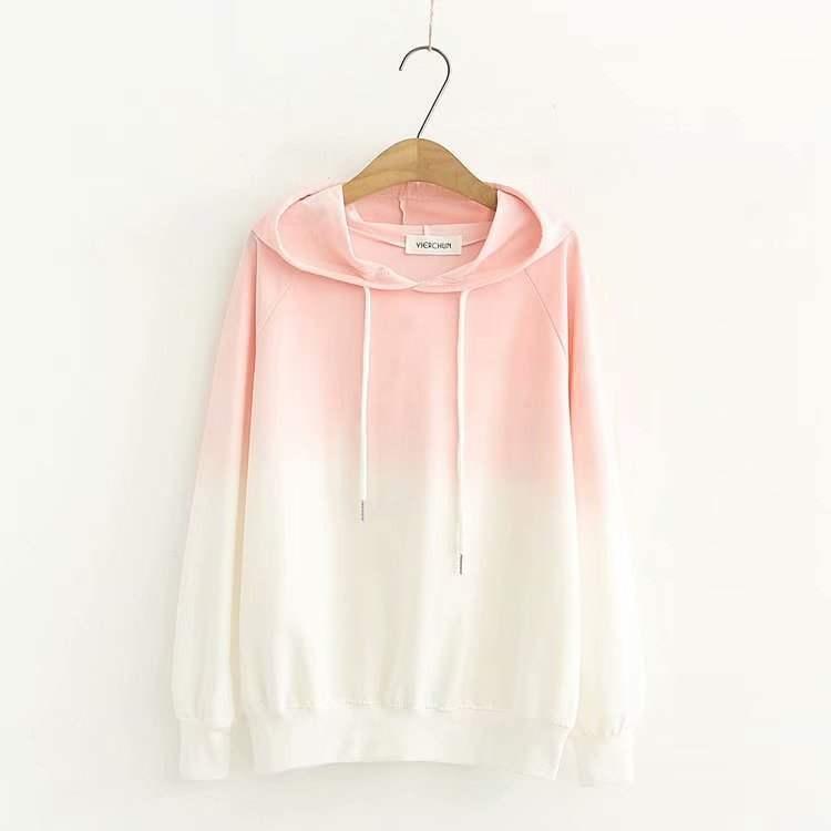 Small Fresh Gradient Color Long Sleeve Hoodie - WOMONA.COM