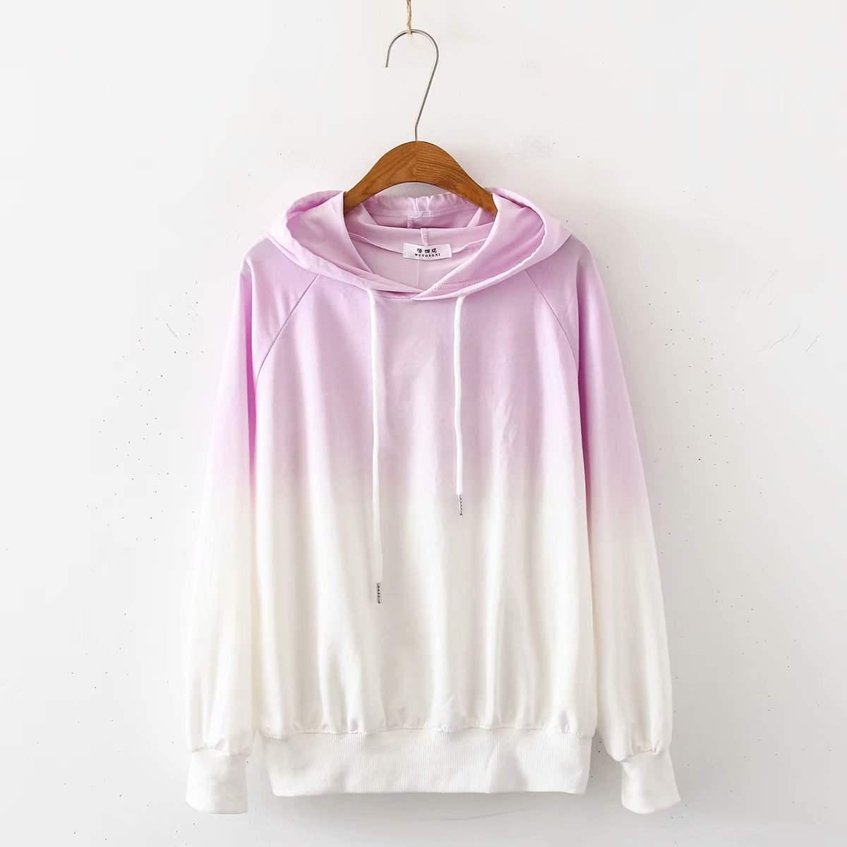 Small Fresh Gradient Color Long Sleeve Hoodie - WOMONA.COM
