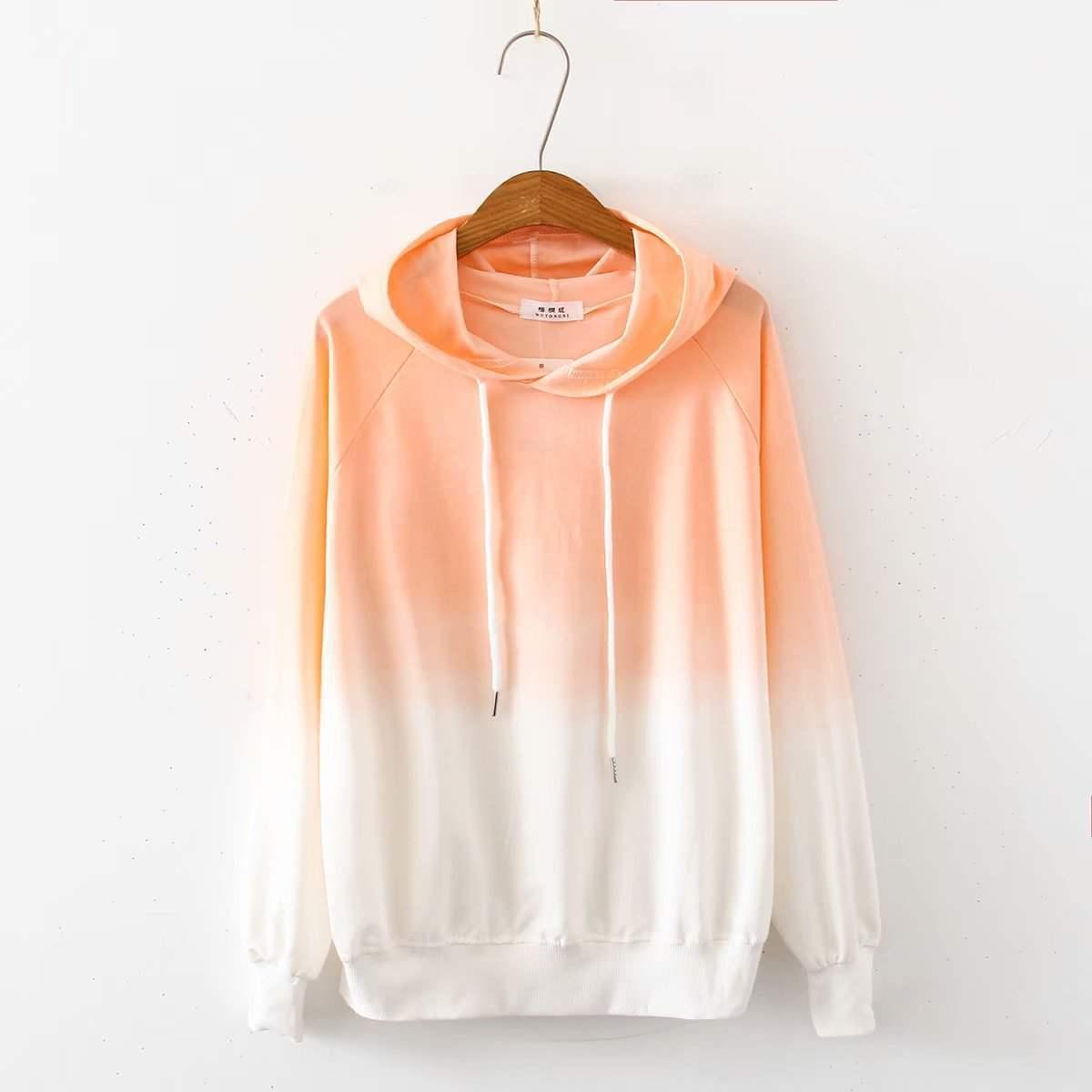 Small Fresh Gradient Color Long Sleeve Hoodie - WOMONA.COM