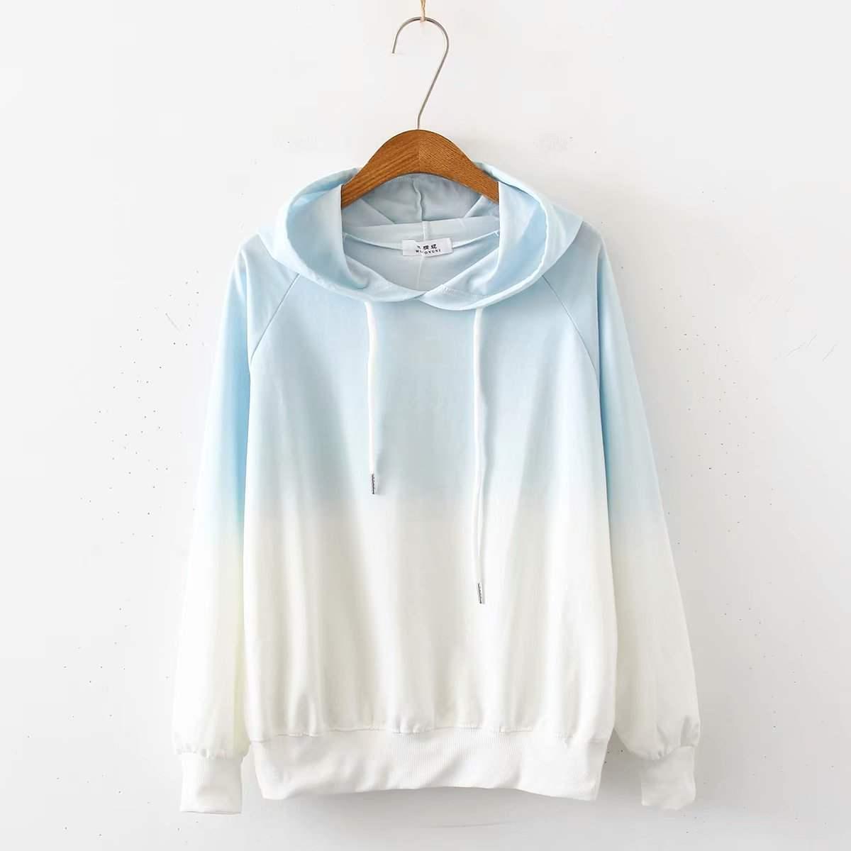 Small Fresh Gradient Color Long Sleeve Hoodie - WOMONA.COM