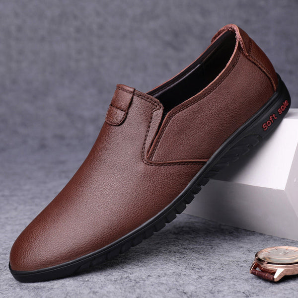 Black Casual Leather Shoes Men Korean Style - WOMONA.COM