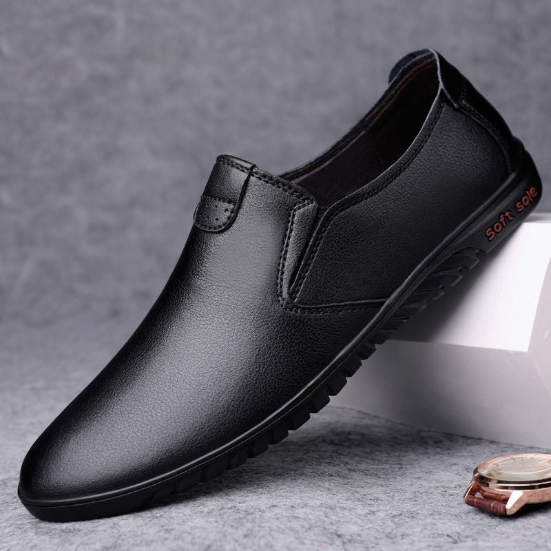 Black Casual Leather Shoes Men Korean Style - WOMONA.COM