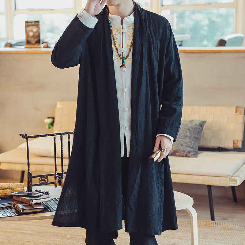 Spring Chinese Style Men's Capes With Mid-Length Trench Coats