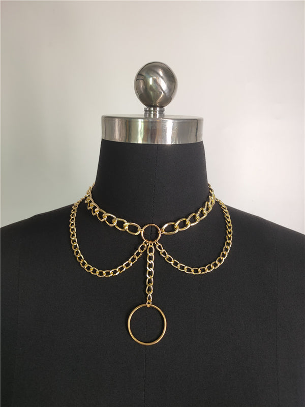 Ring Pendant Tassel Double Necklace - WOMONA.COM