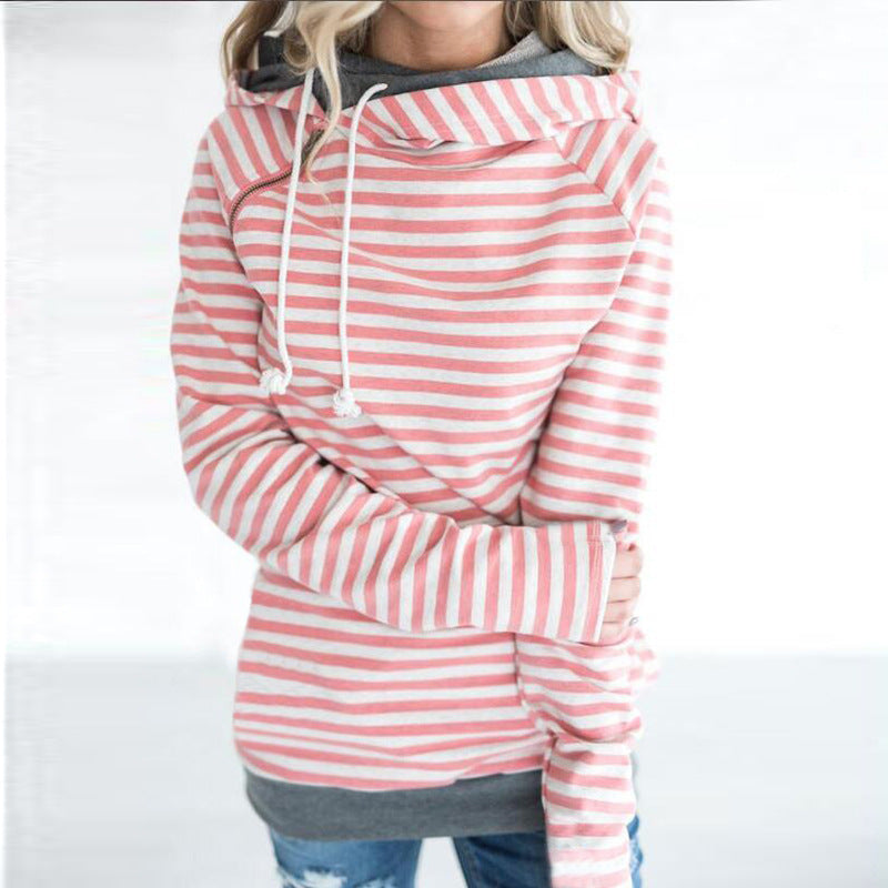 Striped Panel Hoodie Sweatshirt - WOMONA.COM