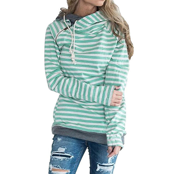 Striped Panel Hoodie Sweatshirt - WOMONA.COM