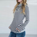 Striped Panel Hoodie Sweatshirt - WOMONA.COM