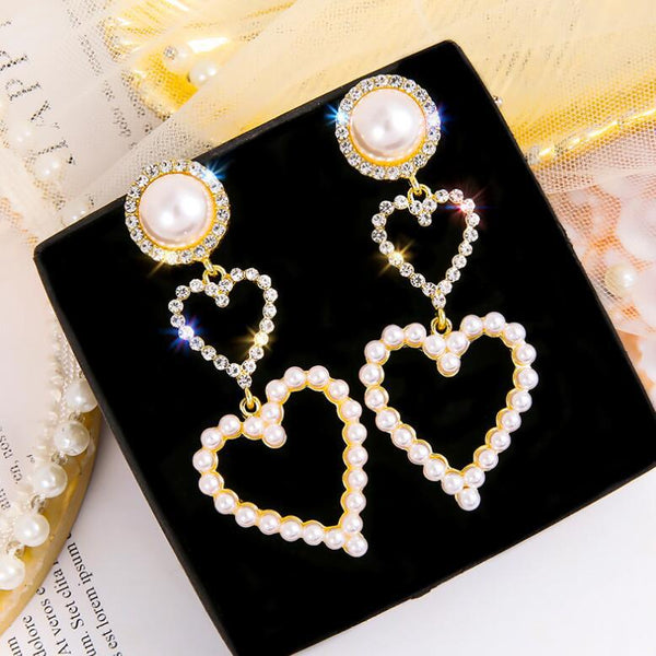 Pearl Rhinestone Drop Earrings - WOMONA.COM