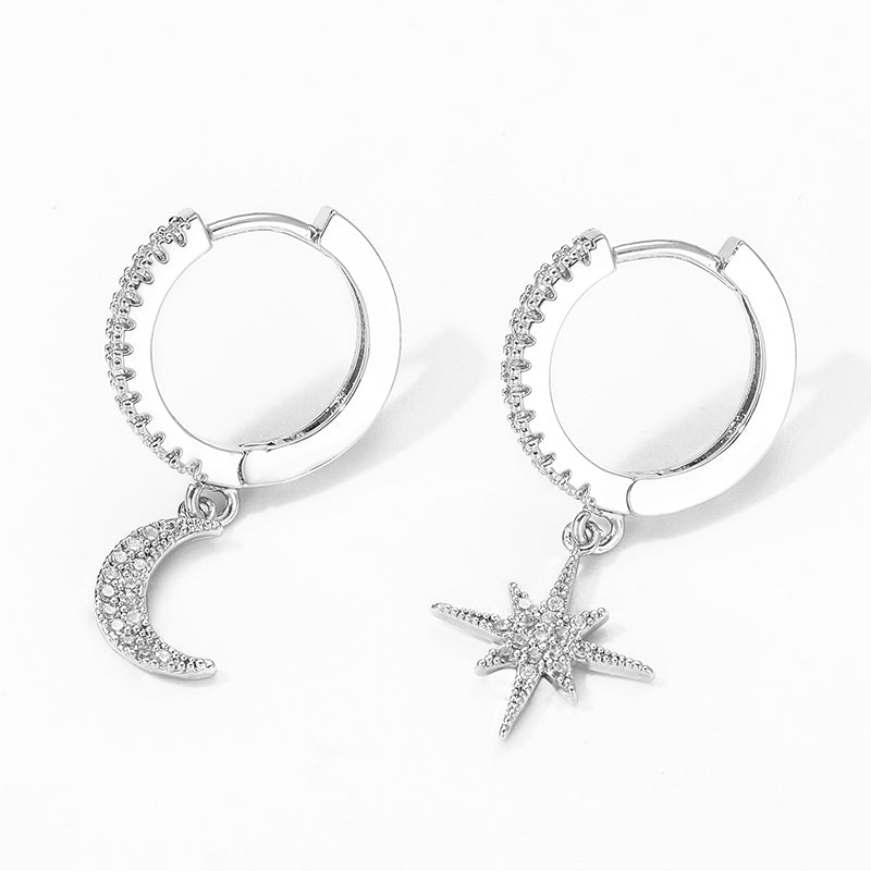 Fashion Star Moon Asymmetric Earrings - WOMONA.COM