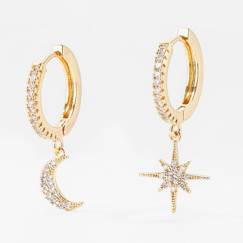 Fashion Star Moon Asymmetric Earrings - WOMONA.COM