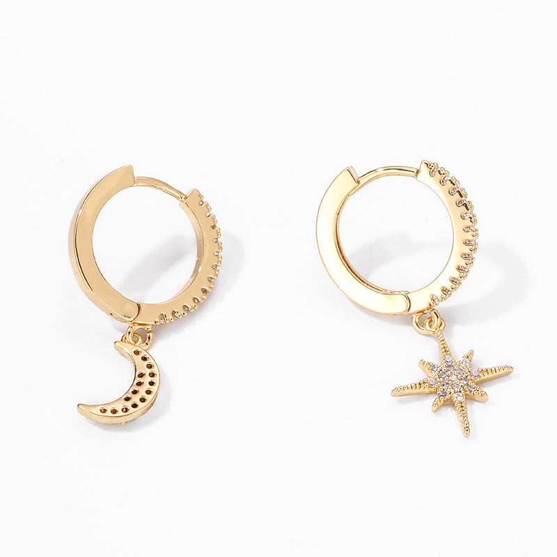 Fashion Star Moon Asymmetric Earrings - WOMONA.COM