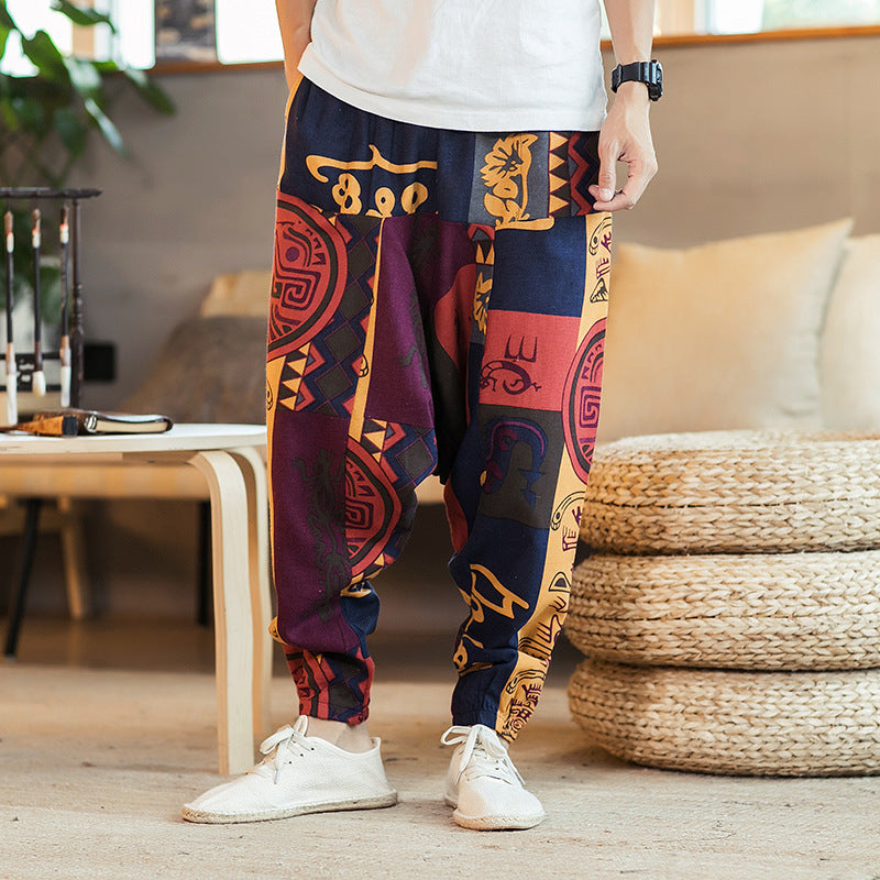 Loose Hip-Hop National Style Linen Casual Pants Men Loose - WOMONA.COM