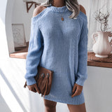 Knitwear College Sweater For Women Long Blue Gray - WOMONA.COM