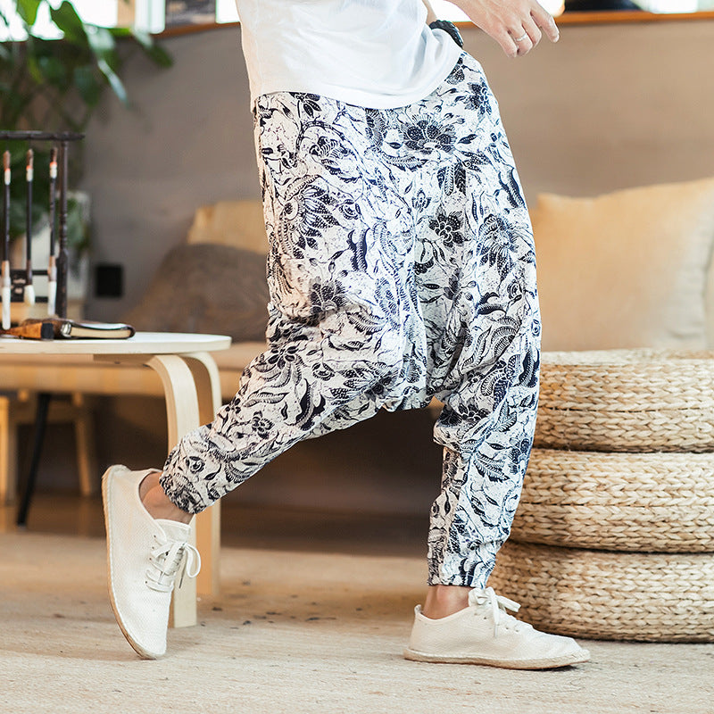 Loose Hip-Hop National Style Linen Casual Pants Men Loose - WOMONA.COM