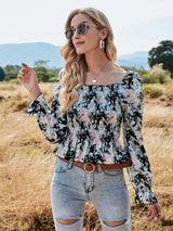 Waist Floral Tight-Fitting Slimming Blouse Women - WOMONA.COM