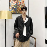 Korean Style Handsome Suit Collar Long Sleeve Shirt - WOMONA.COM