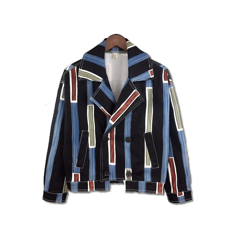 Striped Handsome Lapel Slimming Jacket Men - WOMONA.COM