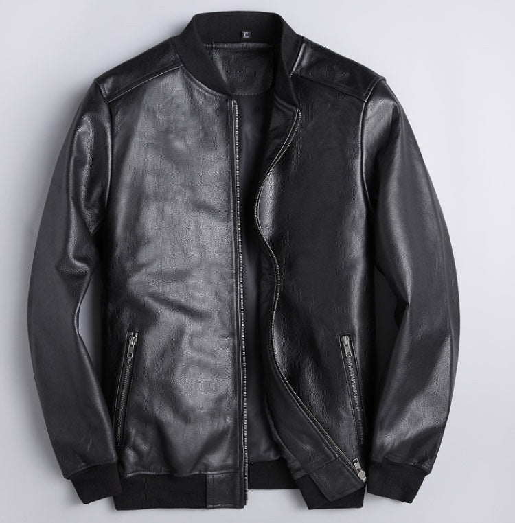 Men's slim stand-collar genuine leather jacket