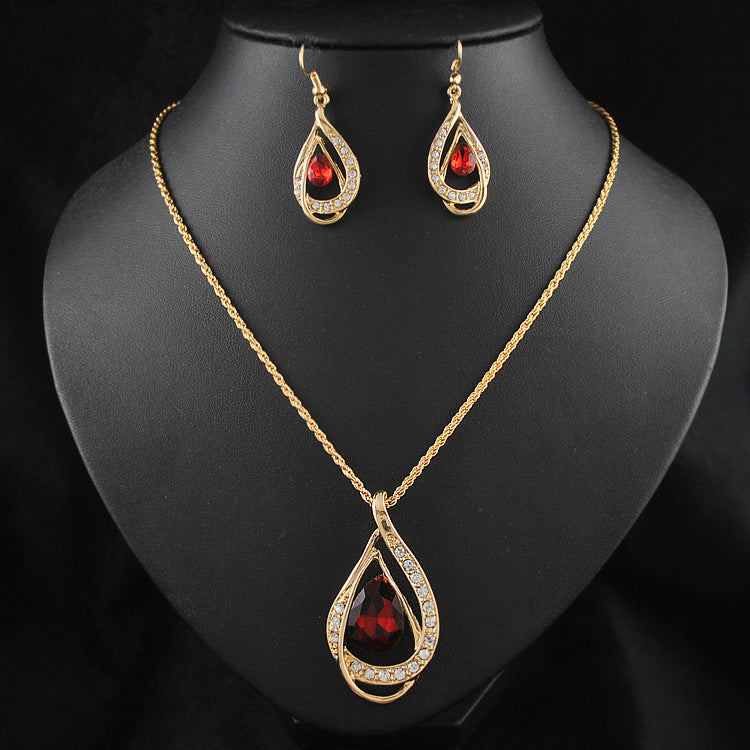 Double Drop Crystal Set Necklace Earrings - WOMONA.COM