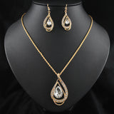 Double Drop Crystal Set Necklace Earrings - WOMONA.COM