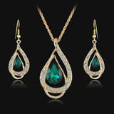 Double Drop Crystal Set Necklace Earrings - WOMONA.COM