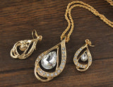 Double Drop Crystal Set Necklace Earrings - WOMONA.COM