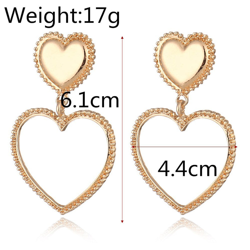 Metal-Sized Heart-Shaped Earrings With Exaggerated Studs Hollow Out Heart Shape - WOMONA.COM