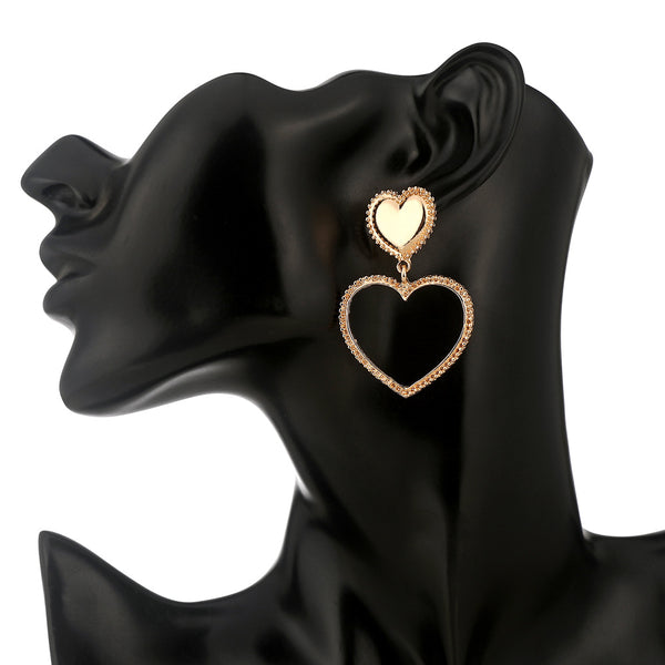 Metal-Sized Heart-Shaped Earrings With Exaggerated Studs Hollow Out Heart Shape - WOMONA.COM