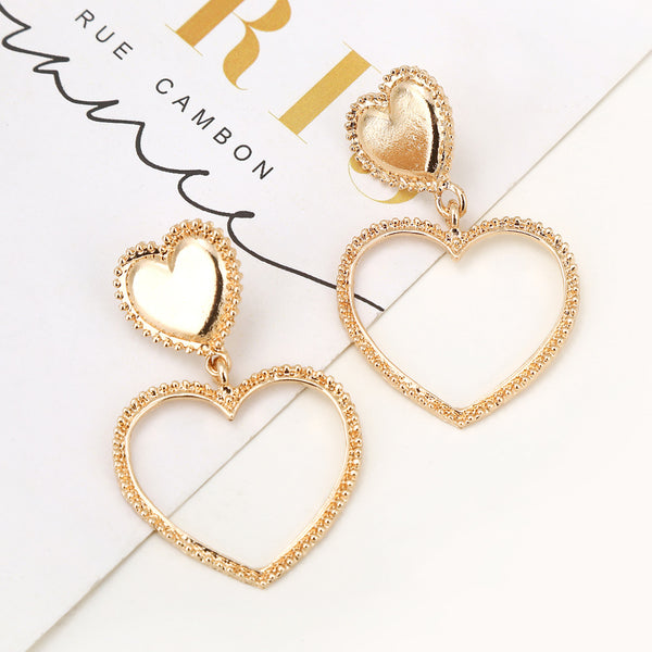 Metal-Sized Heart-Shaped Earrings With Exaggerated Studs Hollow Out Heart Shape - WOMONA.COM