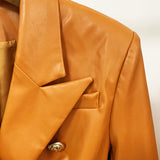 Ladies Suit Brown Leather Jacket - WOMONA.COM