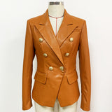 Ladies Suit Brown Leather Jacket - WOMONA.COM