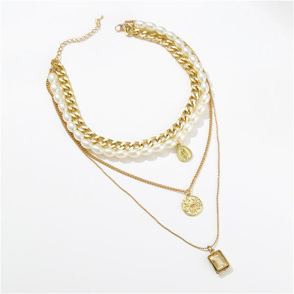 Pearl Necklace, Diamond Necklace, Retro Coin, Gemstone Necklace, - WOMONA.COM
