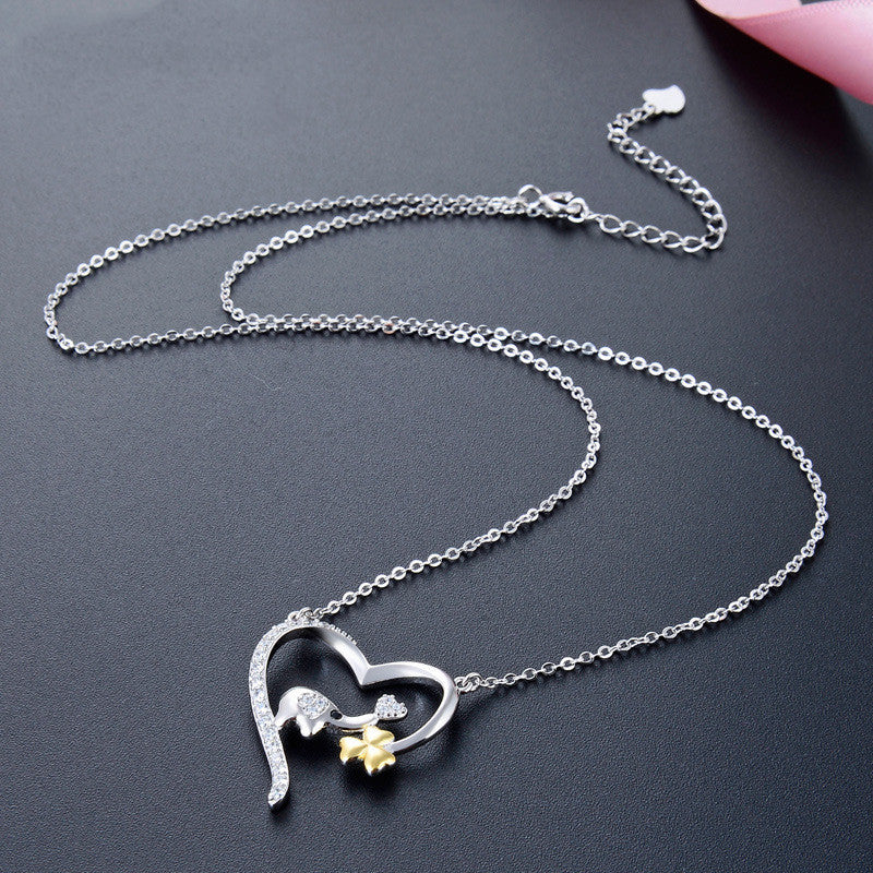 Lovely Elephant Clover in Heart Pendant for Women - WOMONA.COM