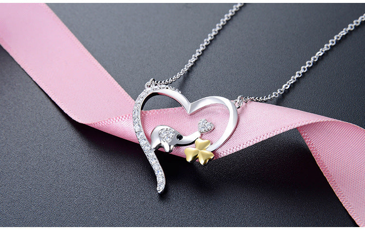 Lovely Elephant Clover in Heart Pendant for Women - WOMONA.COM