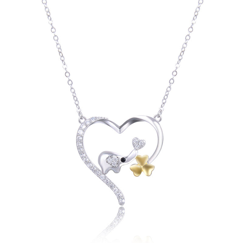 Lovely Elephant Clover in Heart Pendant for Women - WOMONA.COM