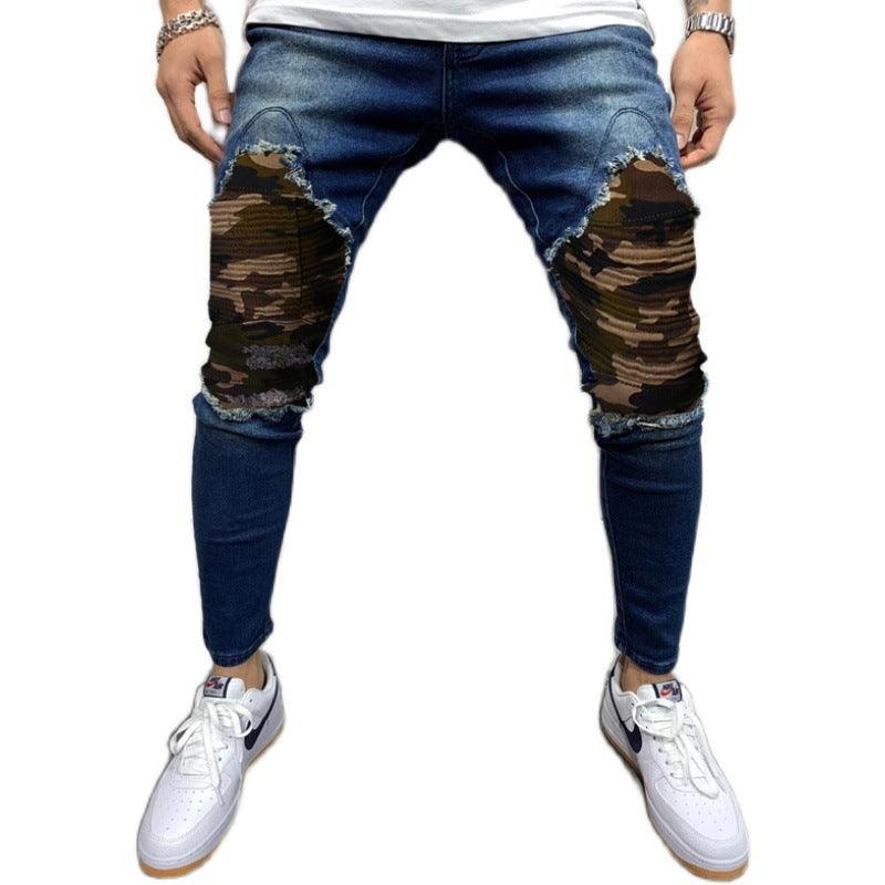Men s Pleated Camouflage Slim fit Jeans - WOMONA.COM