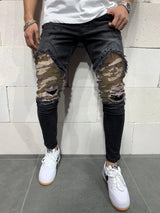Men s Pleated Camouflage Slim fit Jeans - WOMONA.COM