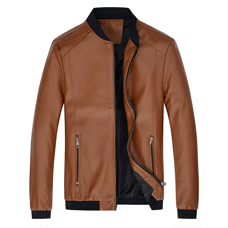 Men's stand-collar PU motorcycle jacket