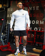 Zipper Neck Fitness Shirts Men Black Long Sleeve GYM Sport Tshirt - WOMONA.COM