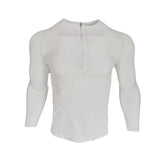 Zipper Neck Fitness Shirts Men Black Long Sleeve GYM Sport Tshirt - WOMONA.COM